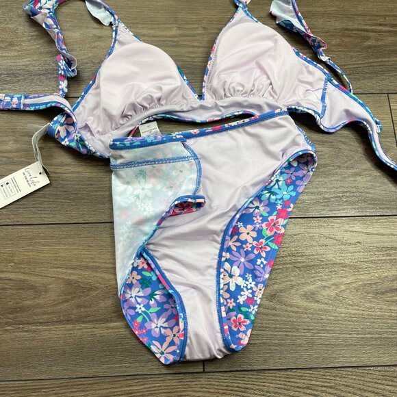 Cupshe Sundry Daisy Ruffled Bralette & High Waist Bikini Set Women's Size Medium - Picture 5 of 8